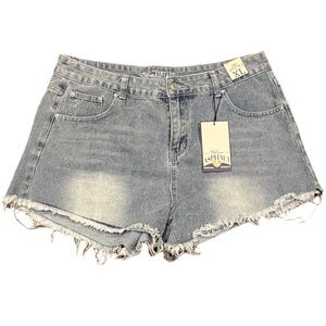 NWT! XL Blue Asphalt USA Light Blue Frayed Jean Shorts
